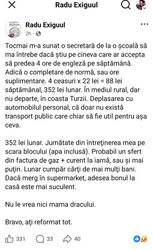 Postare pe Facebook a profesorului Radu Grigore despre lecțiile pe Zoom